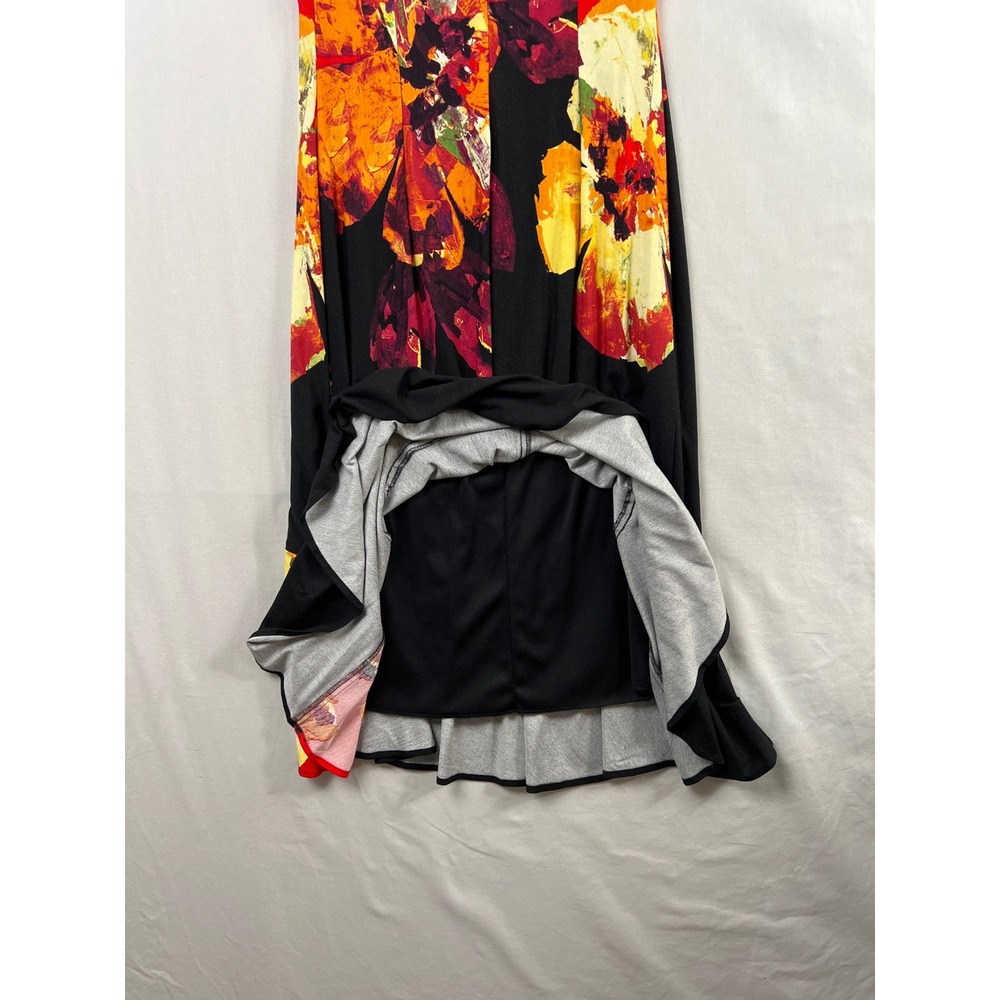 Cache Strapless Dress Womens 8 Black Red Floral Ruffle Midi Bodycon Cocktail - Picture 7 of 9